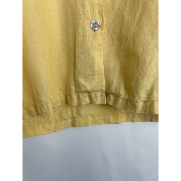 Hot Cotton Women's 100% Linen Yellow Long Sleeve Button Up Shirt Medium - Picture 13 of 14